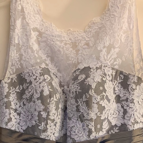 White Lace Bodice with Olive Green Satin Skirt - Picture 2 of 8